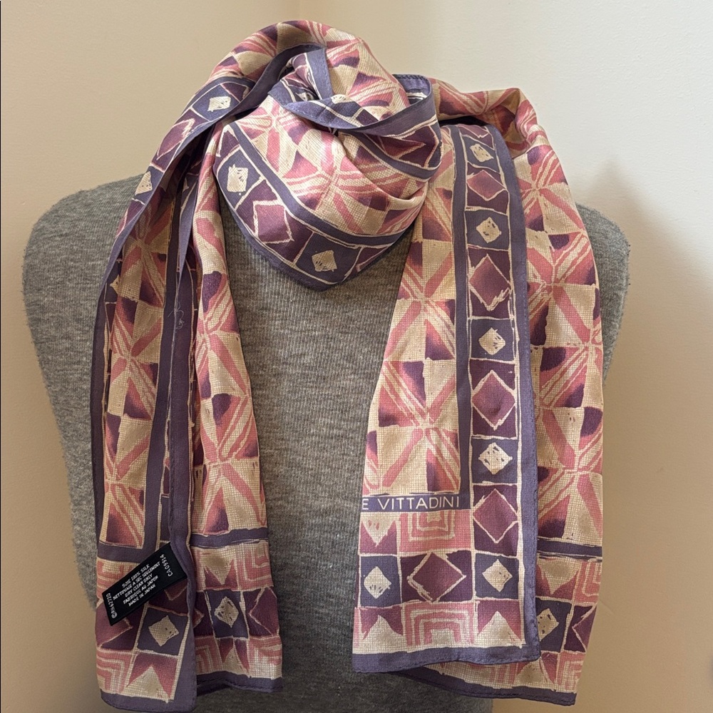 Adrienne Vittadini Purple and Tan Silk Scarf